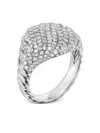 David Yurman 18k Yellow Gold Or 18k White Gold Mini Chevron Pinky Ring With Pave Diamonds In Silver