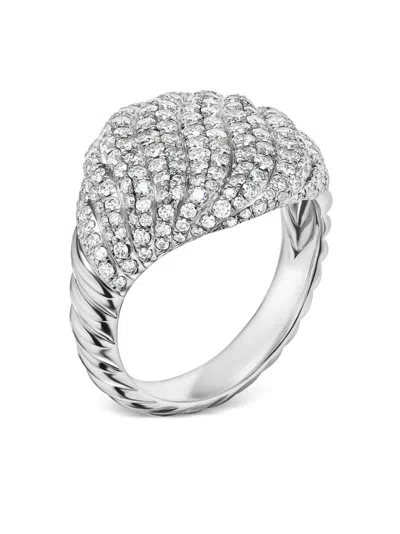 DAVID YURMAN 18KT WHITE GOLD SCULPTED CABLE DIAMOND PINKY RING (13MM)