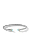David Yurman Sterling Silver Cable 18kt Yellow Gold And Turquoise Cuff In Silver