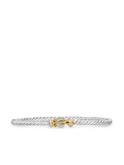 David Yurman 18kt Yellow Gold And Sterling Silver Buckle Classic Cable Diamond Cuff Bracelet