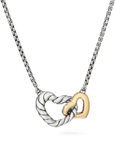David Yurman 18kt Yellow Gold And Sterling Silver Cable Collectibles Interlocking Heart Necklace (16.4mm)