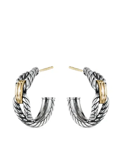 David Yurman 18kt Yellow Gold And Sterling Silver Crossover Hoop Earrings