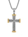 David Yurman Sterling Silver And 18kt Yellow Gold Chevron Cross Pendant In Silver