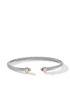 David Yurman Sterling Silver 4mm Cable Amethyst And 18kt Yellow Gold Cuff In Silver