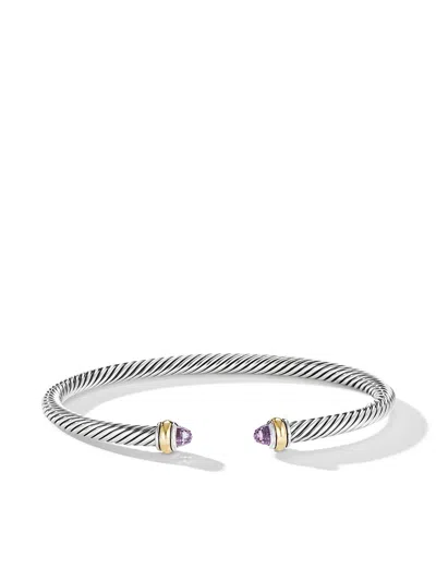 David Yurman Sterling Silver 4mm Cable Amethyst And 18kt Yellow Gold Cuff