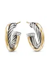 David Yurman 18kt Yellow Gold And Sterling Silver Crossover Hoop Earrings In Silver
