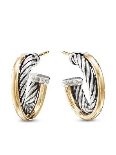 David Yurman 18kt Yellow Gold And Sterling Silver Crossover Hoop Earrings