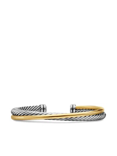 DAVID YURMAN 18KT YELLOW GOLD AND STERLING SILVER CROSSOVER TWO ROW CUFF BRACELET (5MM)