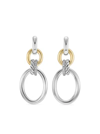 David Yurman 18kt Yellow Gold Mercer Diamond Drop Earrings In Silver