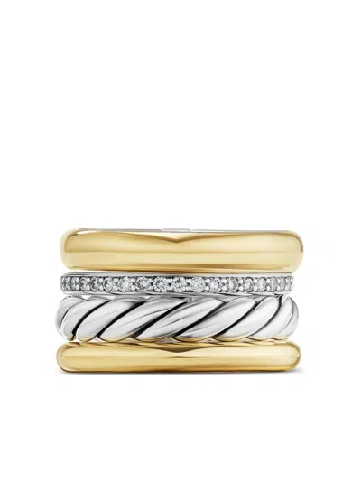 DAVID YURMAN 18KT YELLOW GOLD AND STERLING SILVER DY MERCER MULTI ROW DIAMOND RING (14MM)