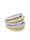 David Yurman 18kt Yellow Gold And Sterling Silver Bold Mercer Diamond Stacked Ring In Silver