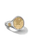 David Yurman 18kt Yellow Gold And Sterling Silver Water And Fire Duality Signet Ring (20mm) In Silver