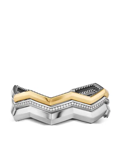 David Yurman Sterling Silver And 18kt Yellow Gold Stax Diamond Cuff Bracelet