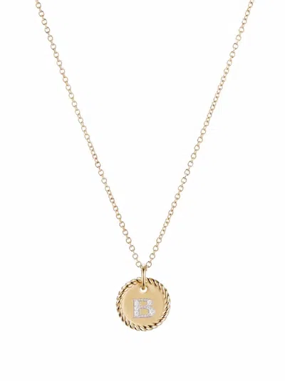 David Yurman 18kt Yellow Gold Initial B Diamond Charm Necklace