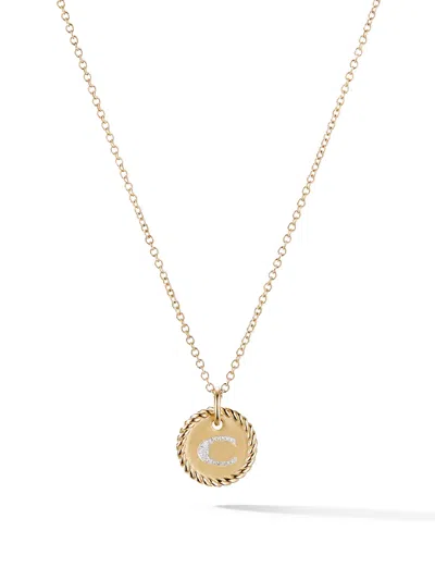 David Yurman 18kt Yellow Gold Cable Collectibles Diamond C Initial Pendant Necklace In 88adi