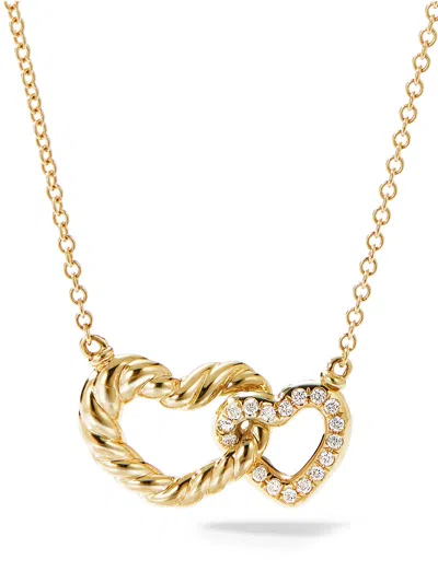 David Yurman 18kt Yellow Gold Diamond Interlocking Heart Necklace