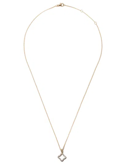 David Yurman 18kt Yellow Gold Cable Collectibles Quatrefoil Diamond Pendant Necklace In 88adi