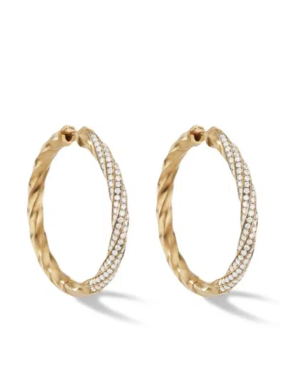 David Yurman 18kt Recycled Yellow Gold 4mm Cable Edge Diamond Hoop Earrings In Silver