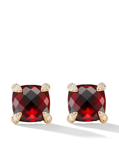 David Yurman 18kt Yellow Gold Chatelaine Garnet And Diamond Stud Earrings (8mm) In Rot