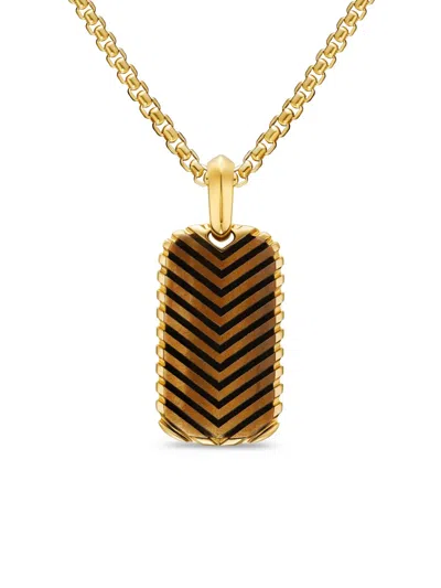 David Yurman 18kt Yellow Gold Chevron-tag Tiger-eye Pendant