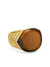 David Yurman 18kt Yellow Gold Chevron Tiger-eye Signet Ring In Gold