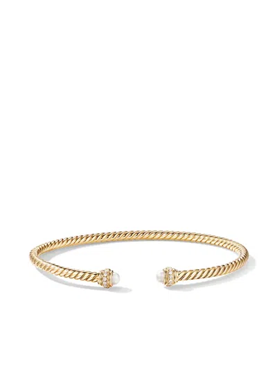 David Yurman 18kt Yellow Gold Diamond 3mm Cable Spiral Bracelet