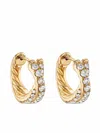 David Yurman 18k Yellow Gold Diamond Pave Crossover Huggie Hoop Earrings In Gold