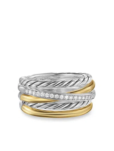 David Yurman 18kt Yellow Gold Crossover Five Row Diamond Ring In Silver