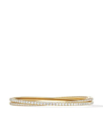 David Yurman 18kt Yellow Gold Crossover Pave Diamond Two-row Bangle