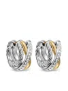 DAVID YURMAN 18KT YELLOW GOLD CROSSOVER THREE ROW DIAMOND HOOP EARRINGS