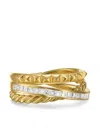 David Yurman 18kt Yellow Gold Crossover Trio Three Row Diamond Ring In Gold