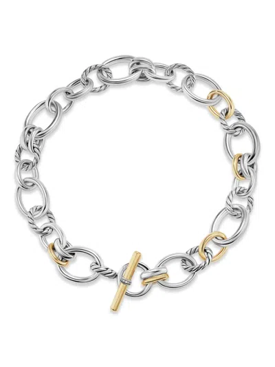 David Yurman 18kt Yellow Gold Mercer Diamond Chain Necklace In Silver