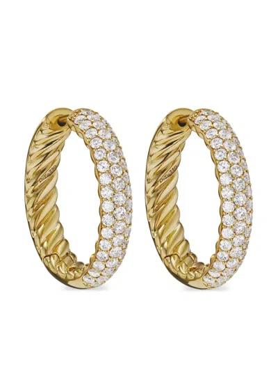 David Yurman 18kt Yellow Gold Diamond Sculpted Cable Hoop Earrings