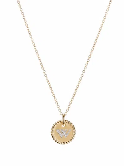 David Yurman 18kt Yellow Gold Initial W Diamond Charm Necklace