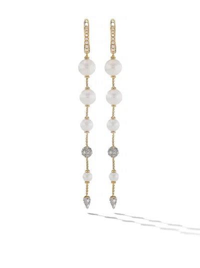 David Yurman 18kt Yellow Gold Pearl And Diamond Drop Earrings