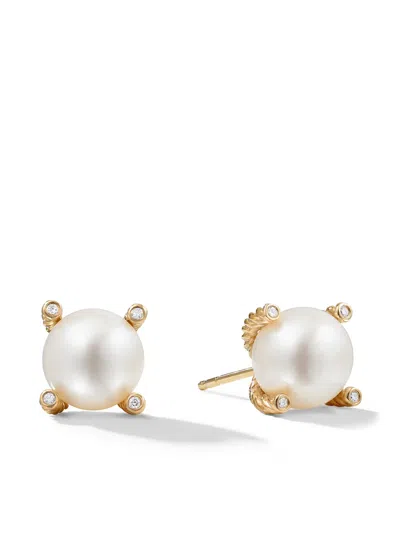David Yurman 18kt Yellow Gold Solari Pearl And Diamond Stud Earrings In Weiss