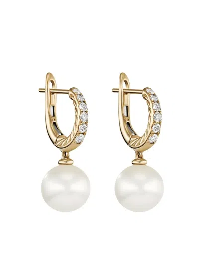 David Yurman Pearl Diamond Hoop Earrings In Gold