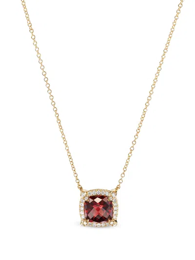 David Yurman 18kt Yellow Gold Petite Chatelaine Pavé Diamond And Garnet Pendant Necklace In Red