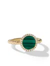 David Yurman 18kt Yellow Gold Petite Dy Elements Malachite Diamond Ring In Gold