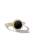 David Yurman 18kt Yellow Gold Petite Elements Diamond And Onyx Ring In Gold
