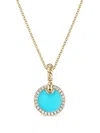 David Yurman Dy Elements Pendant Necklace With Gemstone And Diamonds In 18k Gold, 17.8mm, 16-18"l In Turquoise