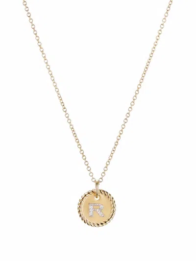 David Yurman 18kt Yellow Gold Initial R Diamond Charm Necklace