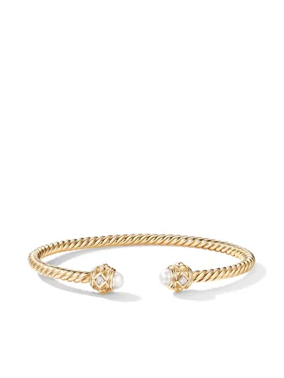 David Yurman 3.5mm 18kt Yellow Gold Renaissance Pearl And Diamond Cuff