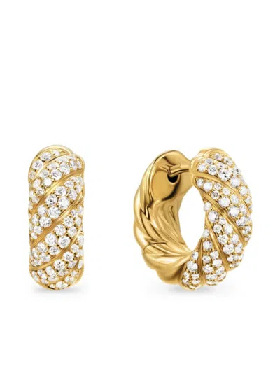 David Yurman 18kt Yellow Gold Sculpted Cable Diamond Hoop Earrings