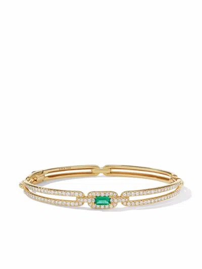 David Yurman 18kt Yellow Gold Stax Single Link Diamond Emerald Bracelet