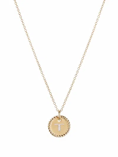 David Yurman 18kt Yellow Gold Initial T Charm Diamond Necklace