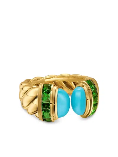 David Yurman 18kt Yellow Gold Turquoise And Tsavorite Ring