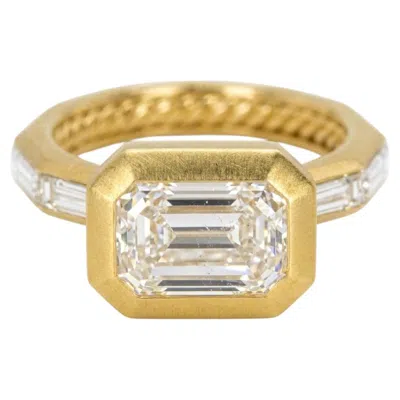 Pre-owned David Yurman 2.01 Carat Gia Emerald Cut Diamond 18k Gold Engagement Ring In Green