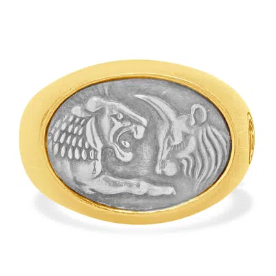 Pre-owned David Yurman 22 Karat Yellow Gold And Sterling Silver Petrvs Lion And Ox Ring
