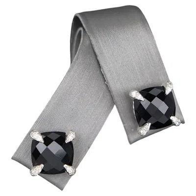 Pre-owned David Yurman 26604  9mm Chatelaine Silver Pave Set Black Onyx Diamond Earrings
